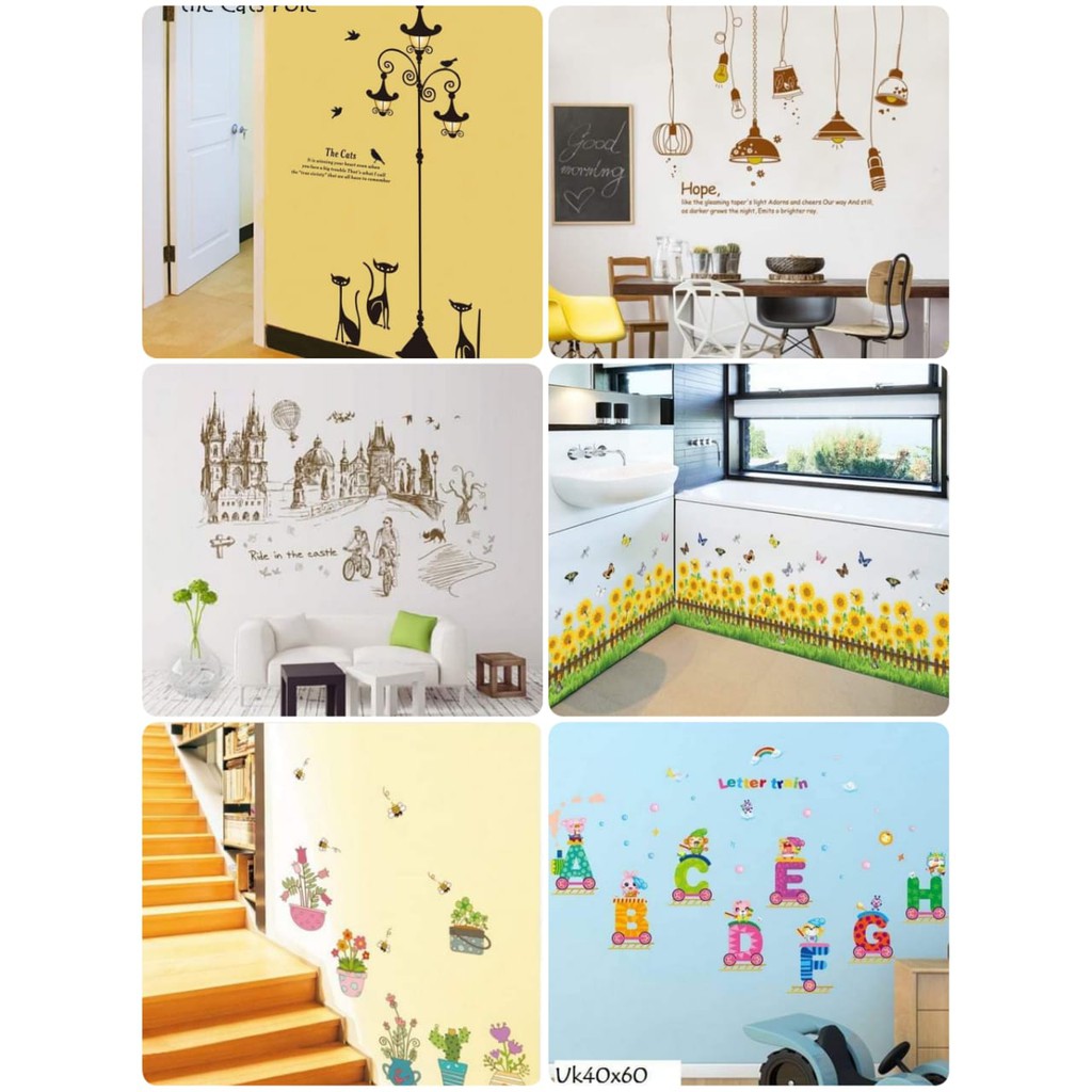 Wallsticker Sticker Hiasan Dinding 60x90cm Motif Lampu Bunga Alfabet