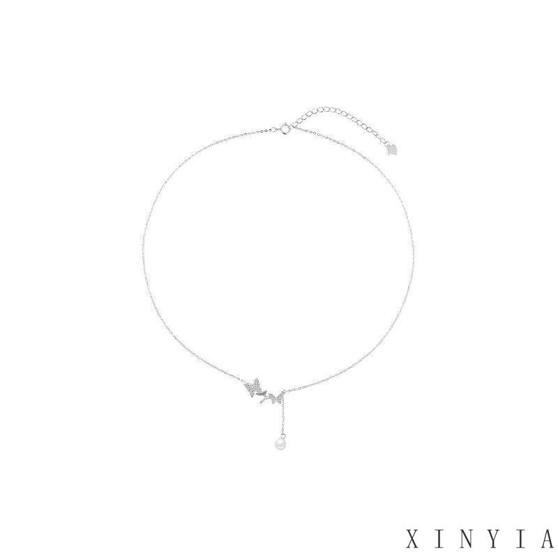 【COD】mode Korea Kalung Rantai Choker Liontin Kupu-Kupu Kristal Mutiara Warna Silver Untuk Wanita Kalung Rantai Klavikula