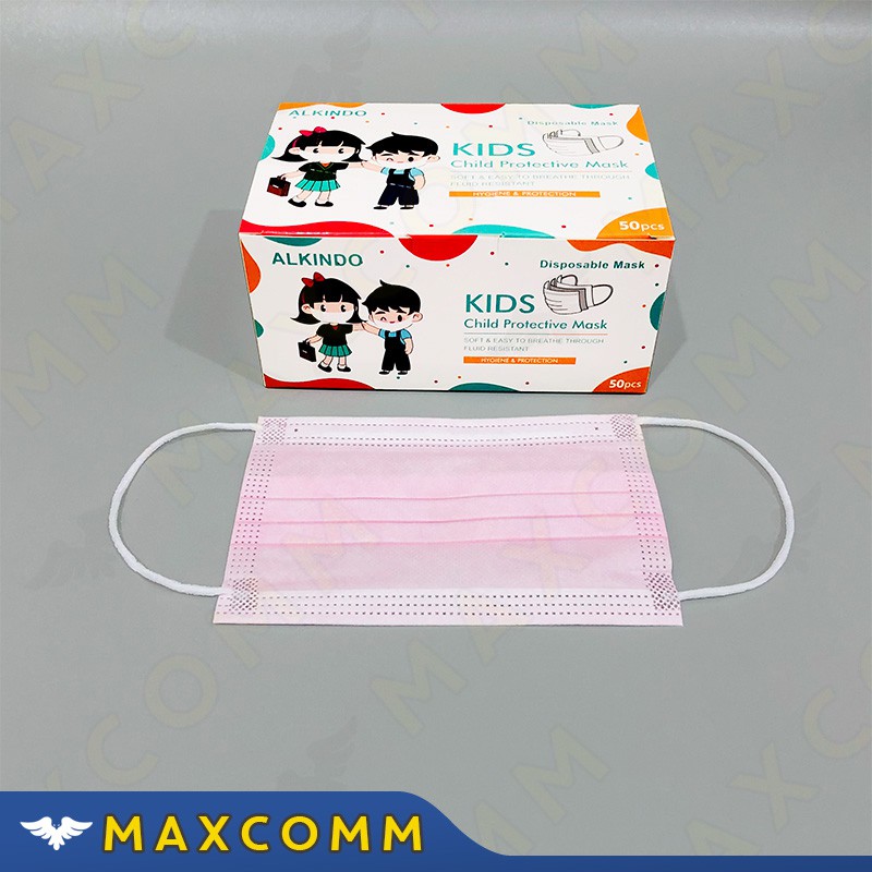 Masker Alkindo 3ply Anak Polos Isi 50 Disposable Face Mask 3 Ply Layers