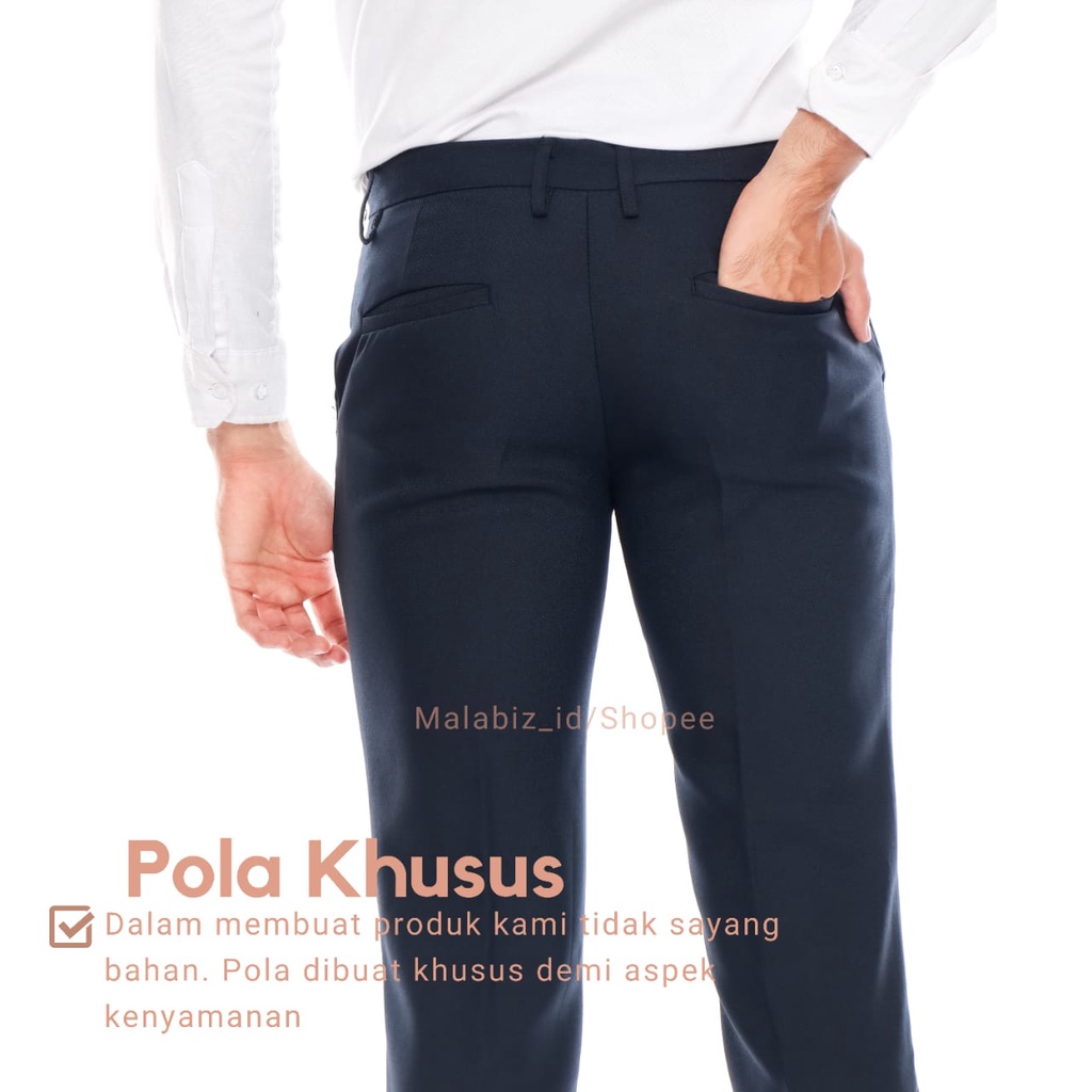 Lubay Celana Formal Pria Navy Melar YKK || Lubay Celana Pria Navy Semi Wool Stretch