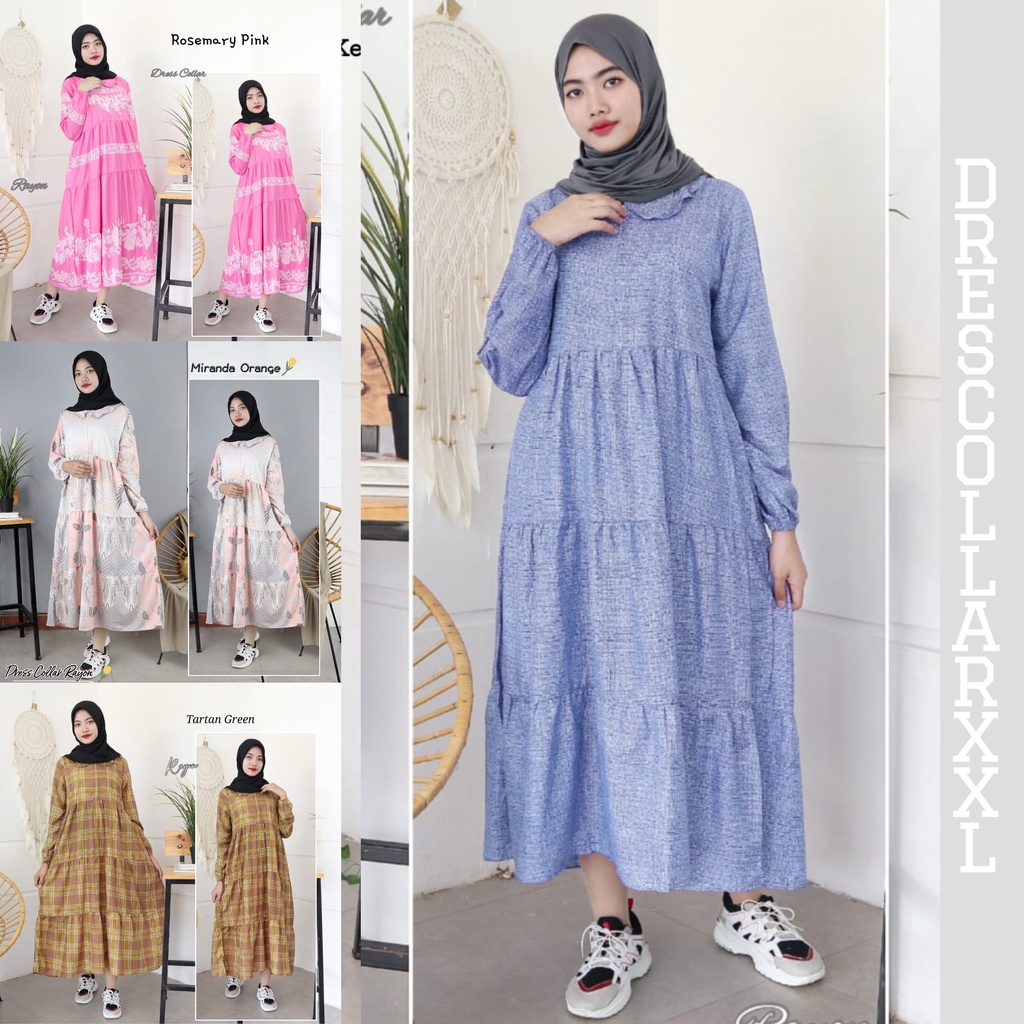 IZANY Dress Wanita / XXL JUMBO Midi Dress Collar RAYON