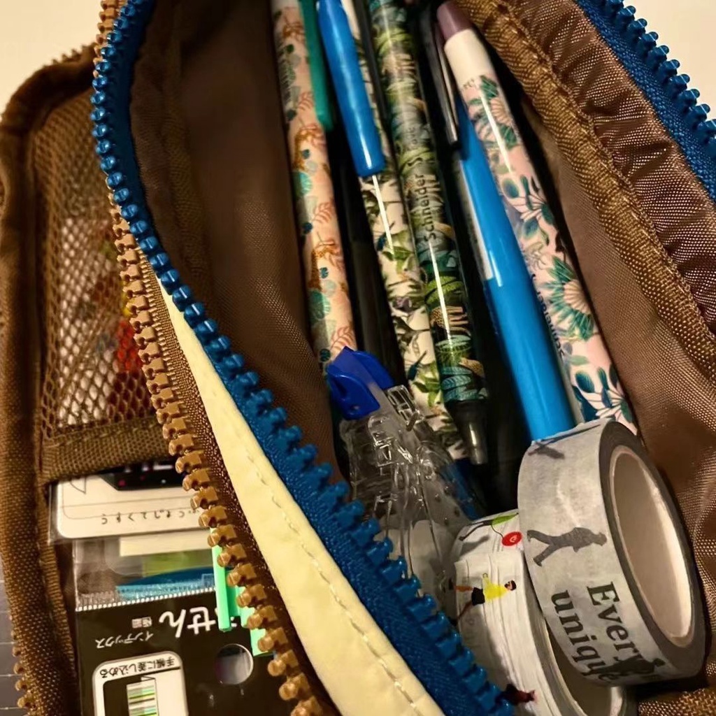 Sera 2022 Ruosu Liangpin Baru Lucu Kontras Warna Pensil Case Kapasitas Besar Mahasiswa Kotak Pensil Multi Fungsi Double Layer Tas Penyimpanan