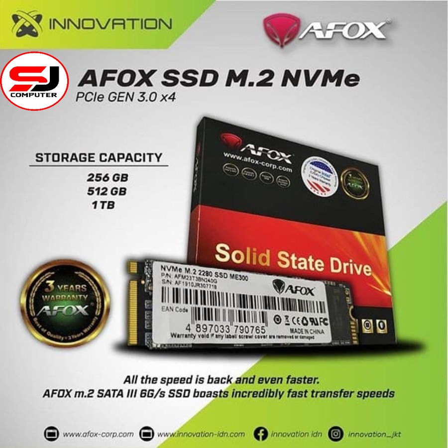 SSD AFOX NVME 256GB PCIE