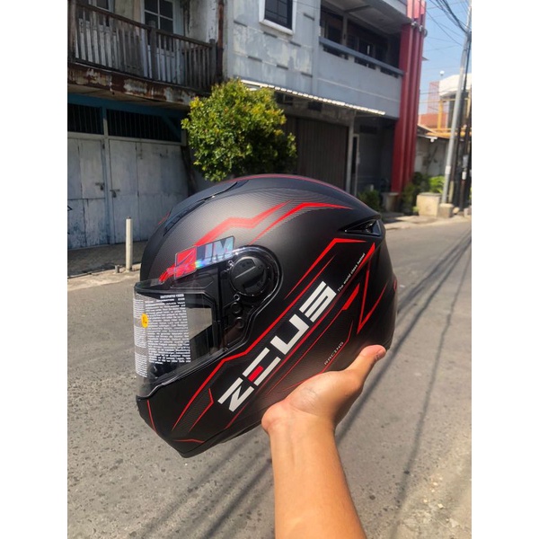 Zeus 811c Matt Black AL12 BLK Red Helm Harian Touring  Adventure Merah Hitam
