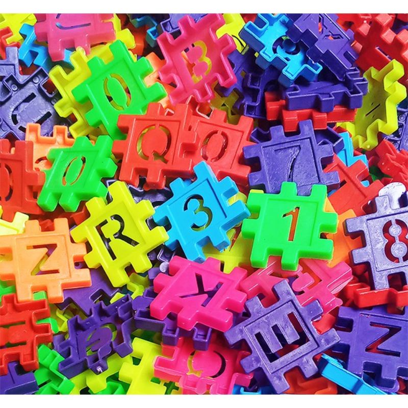 Mainan Anak Edukatif/Mainan Lego Meronce Kubus Huruf dan Angka Plastik
