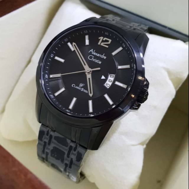 New Jam Tangan Alexandre Christie Pria  AC 8325MD Full Black Original - Simpel Elegan