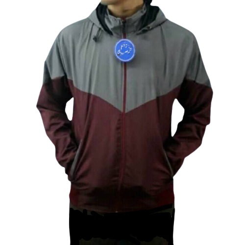 INDO - Jaket Parasut Olahraga Kombinasi | Jacket Lari Jogging Pria/Wanita Maroon Abu