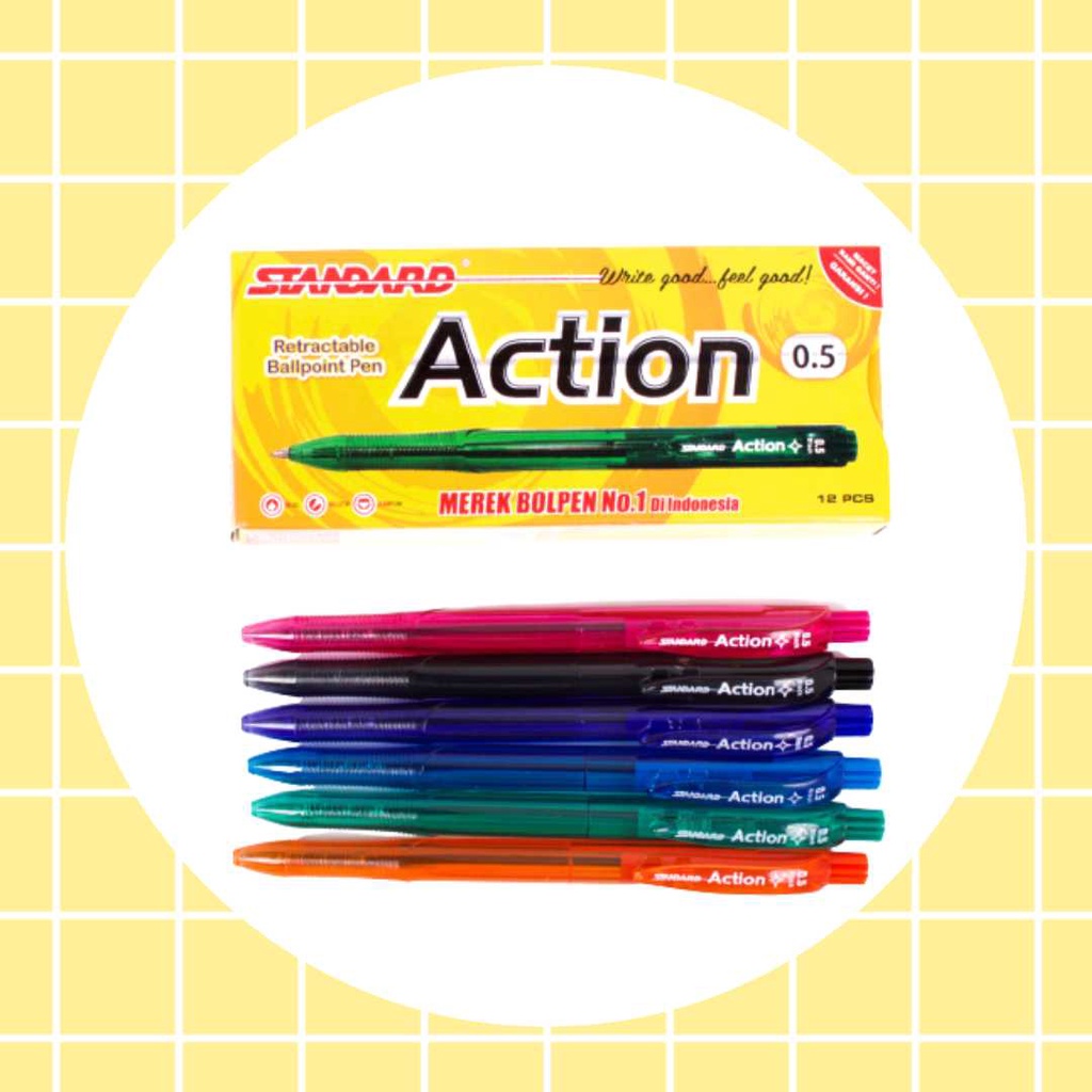 Standard Pen - Action Isi 12 pcs ( Pulpen, Pena, Ballpoint )