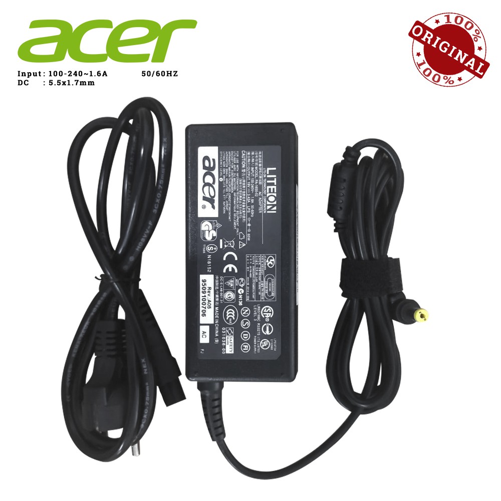 Charger adaptor Laptop 19v 3.42a dc 5.5 x 1.7mm 65w Lite-On pa-1650-02 for Acer aspire travelmate - Adapter notebook liteon