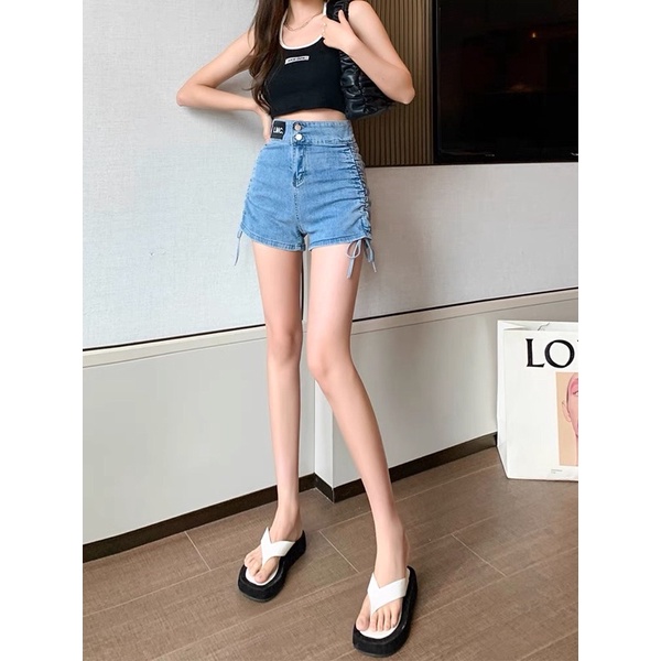 H7 sp4/278 Celana pendek jeans highwaist tali serut korean style / hot pants pinggang tinggi / short pants /