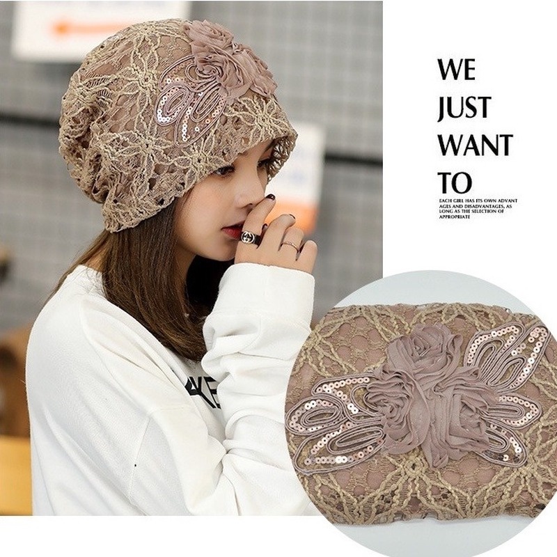 Topi dome Bahan lace Motif Bunga Untuk Wanita 220329