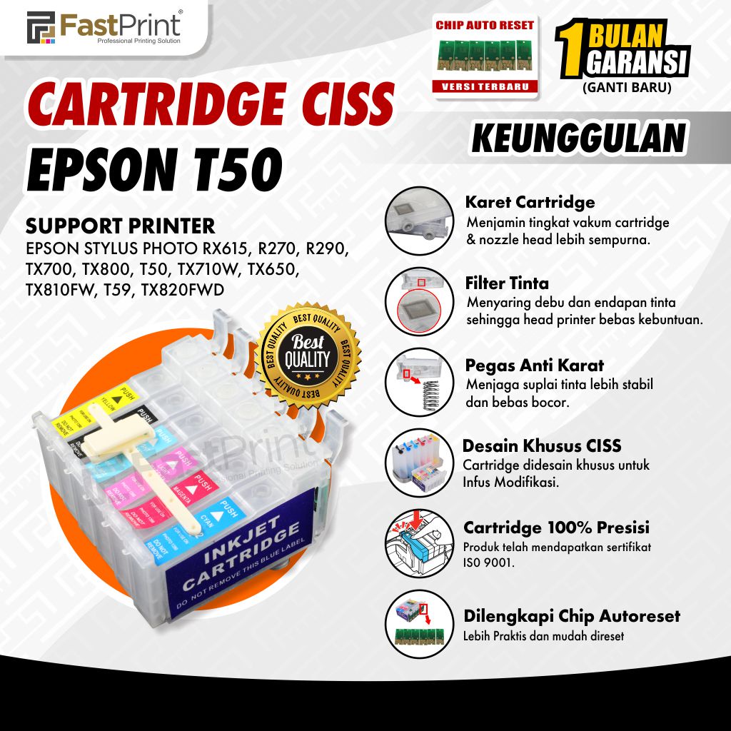 Fast Print Cartridge Ciss Infus Printer Epson T50 T59 TX800 TX700 RX610