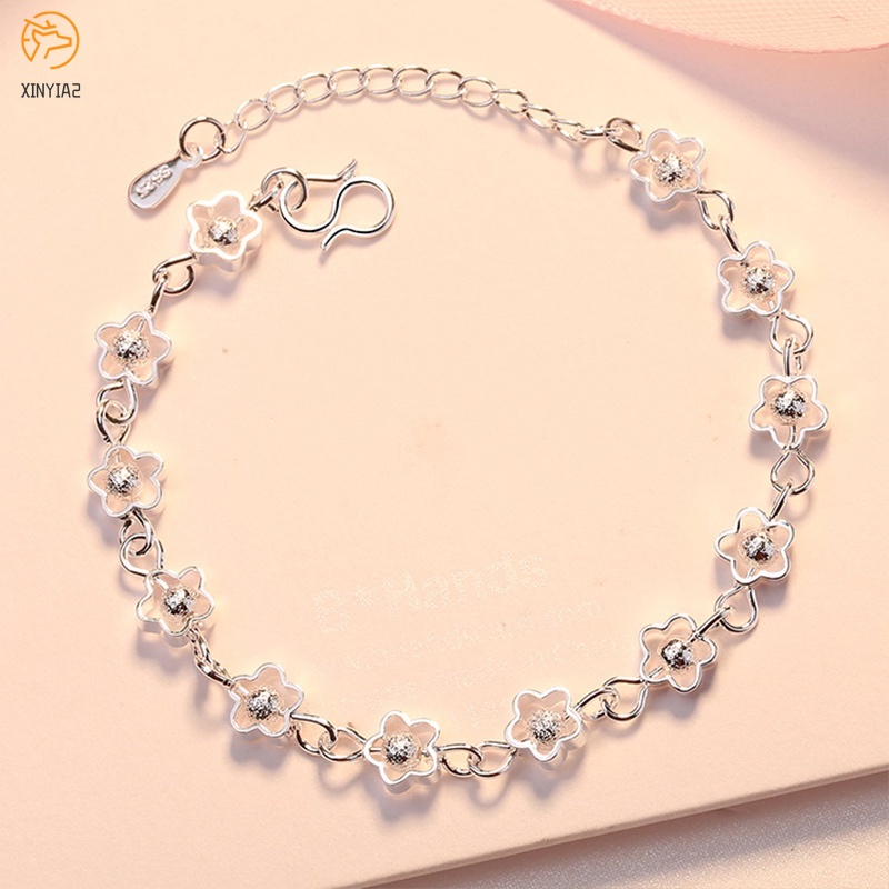 925 Perak Berbentuk Hati Rantai Gelang Bunga Bintang Liontin Korea Fashion Gelang Wanita Hadiah Ulang Tahun C3-6