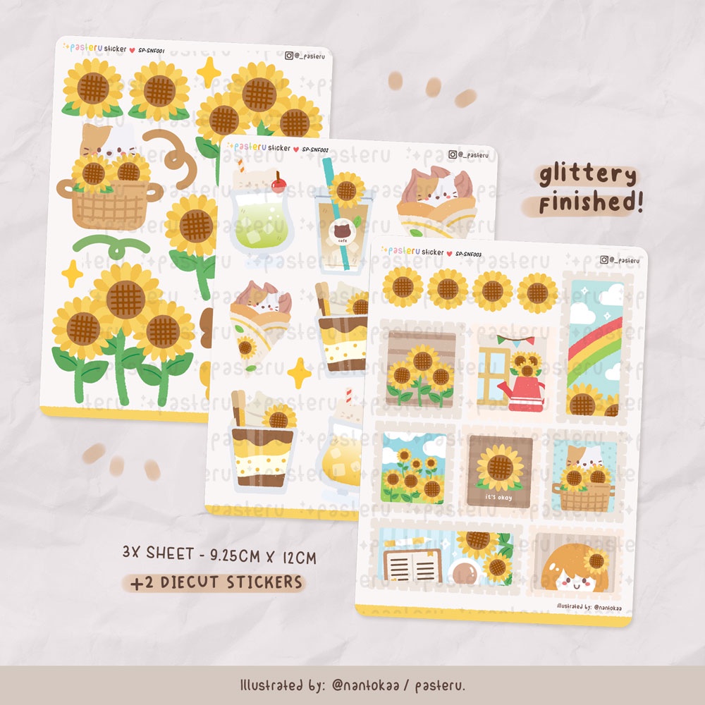 

Vinyl - Kawaii Sunflowers Glitter Deco | Pasteru Planner Journal Sticker