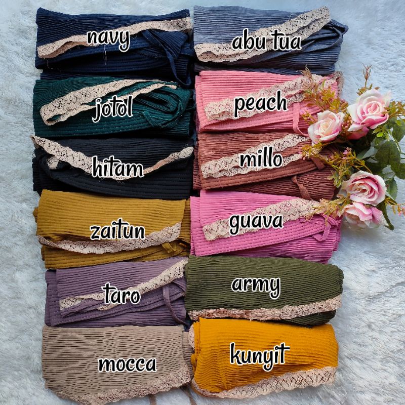 BERGO PLISKET TALI RENDA BAWAH / BERGO PLISKET / JILBAB PLISKET / KERUDUNG PLISKET / BERGO TALI / JILBAB INSTAN-1