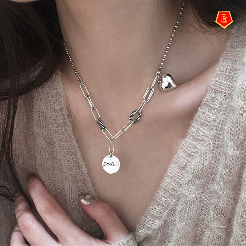 [Ready Stock]S925 Silver round Brand Fashion Heart Necklace Retro