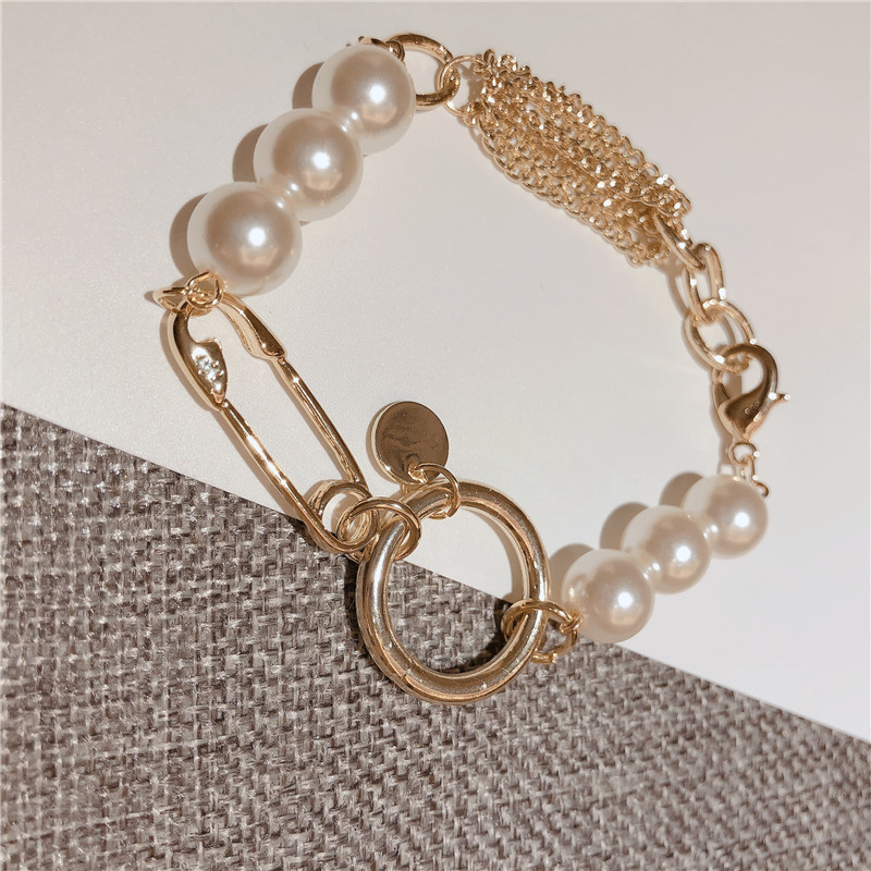 Fashion Pearl Bracelet Metal Paper Clip Bangles Charms Women Girl Alloy Chain Jewelry Accessories