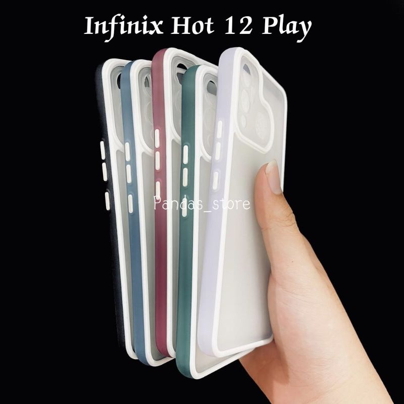 Pro Hybird Infinix Hot 12 Play NFC Softcase Halus dan Elegan / Pinggiran Garis Putih Keren (Pandas)