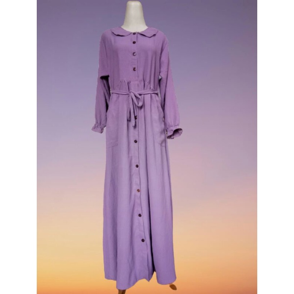 Gamis terbaru Crinkel airflow model kancing klep kerah rebah