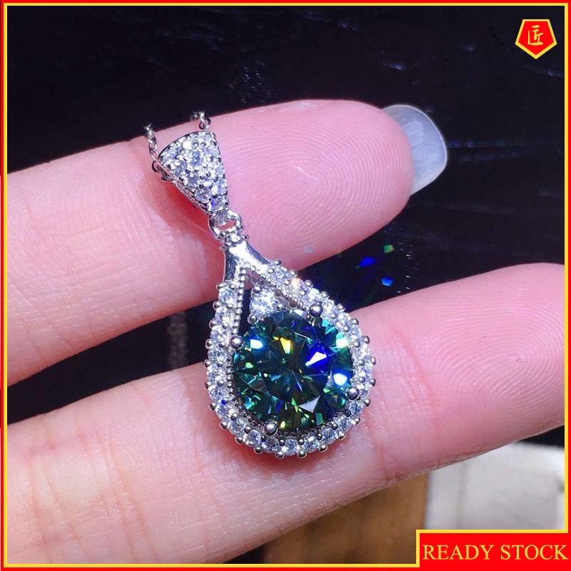 [Ready Stock]Blue Green Moissanite Pendant Necklace Elegant Fashion