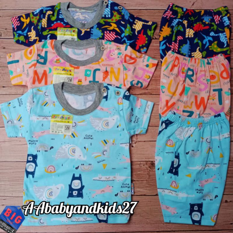 PRODUK TERBARU!!! 3Pasang Setelan Airin Lengan Pendek Kancing Bahu Ukuran Newborn S M L XL SNI