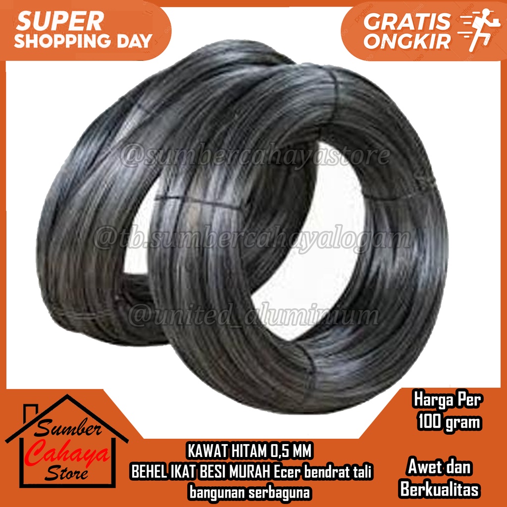 KAWAT HITAM 0,5 MM  BEHEL IKAT BESI MURAH Ecer bendrat tali bangunan serbaguna per 100 gram 1 ons