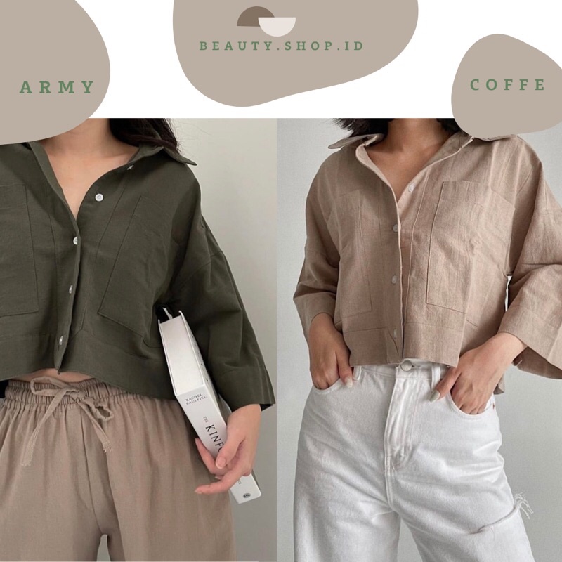 Holy Kemeja Crop Linen Pocket - Oversized Shirt Linen - Atasan Wanita - Outer Crop Linen - By SYSLABEL