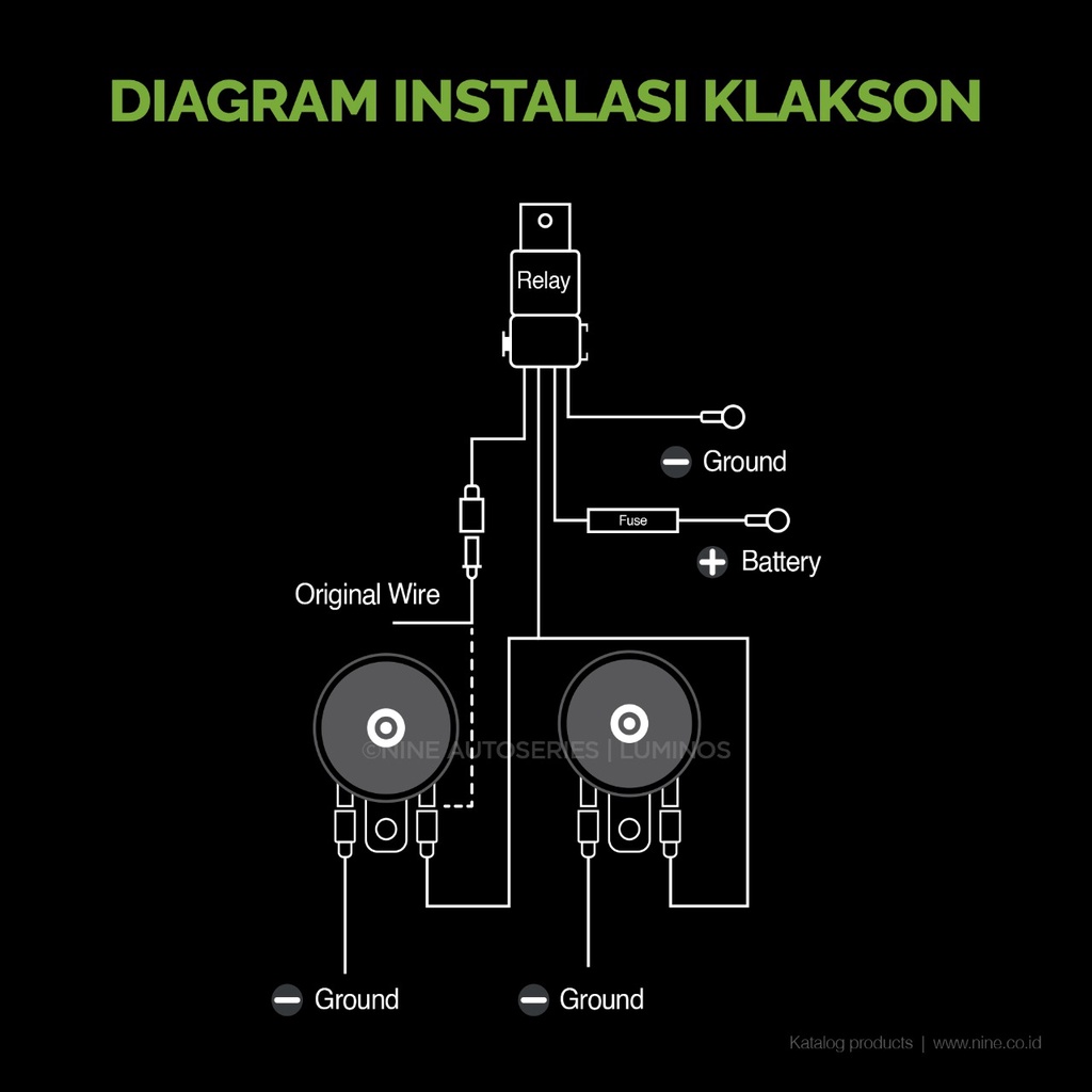 RELAY KLAKSON SET KABEL TINGGAL PASANG PNP MOTOR MOBIL LUMINOS 9NINE