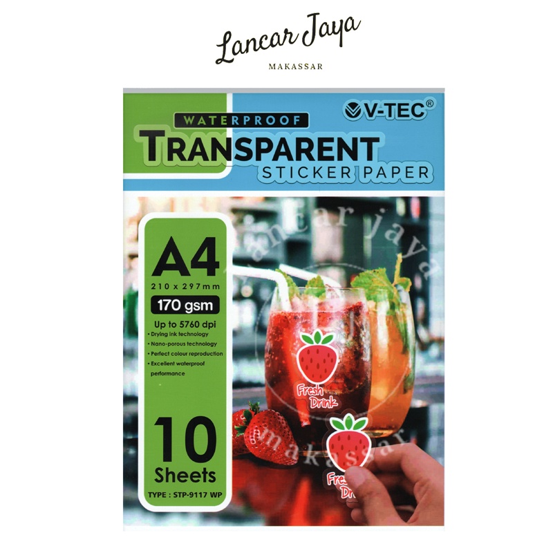 

Kertas Stiker Transparan Transparent Sticker Paper V-TEC VTEC A4 170g
