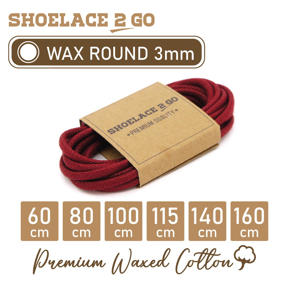 SHOELACE 2 GO PREMIUM TALI SEPATU LILIN WAX BULAT ROUND - WR3 - F2 - RED MAROON - 3MM