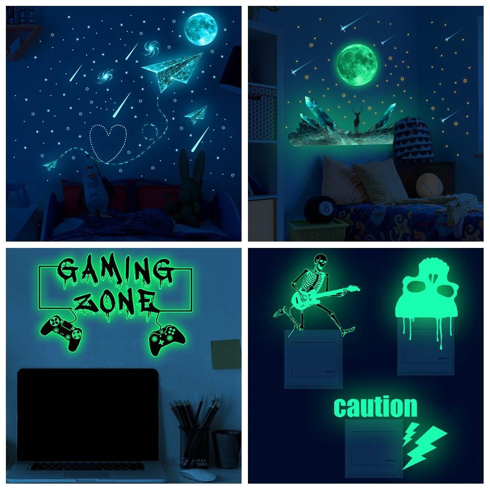 R-flower Luminous Wall Sticker Kamar Tidur Dots Moon Dekorasi Rumah Game Handle Stiker Castle Glow In The Dark