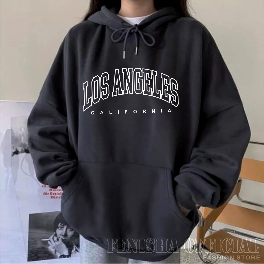 FenishaStore Sweater Hoodie Wanita LOS ANGELES KANTON DEPAN Size M-L-XL-XXL Bisa Bayar Ditempat COD