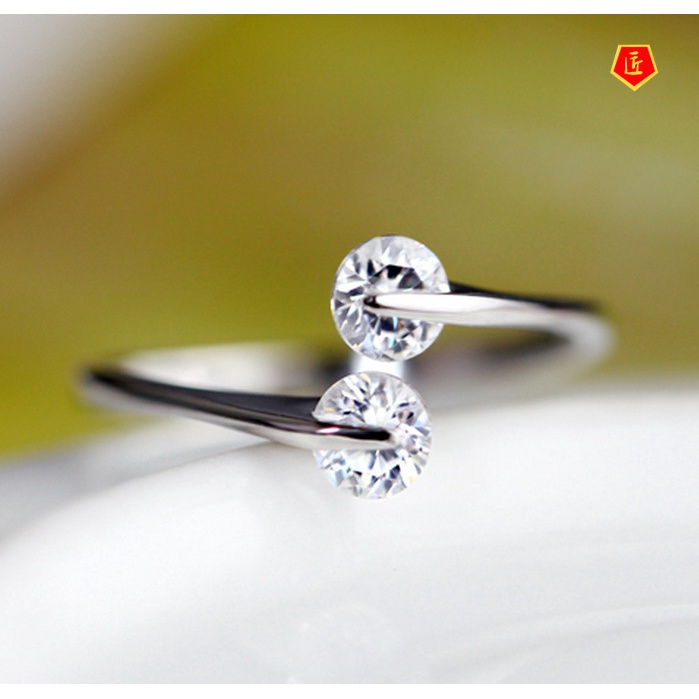 [Ready Stock]Women's Elegant Personality Silver Simple Moissanite Ring