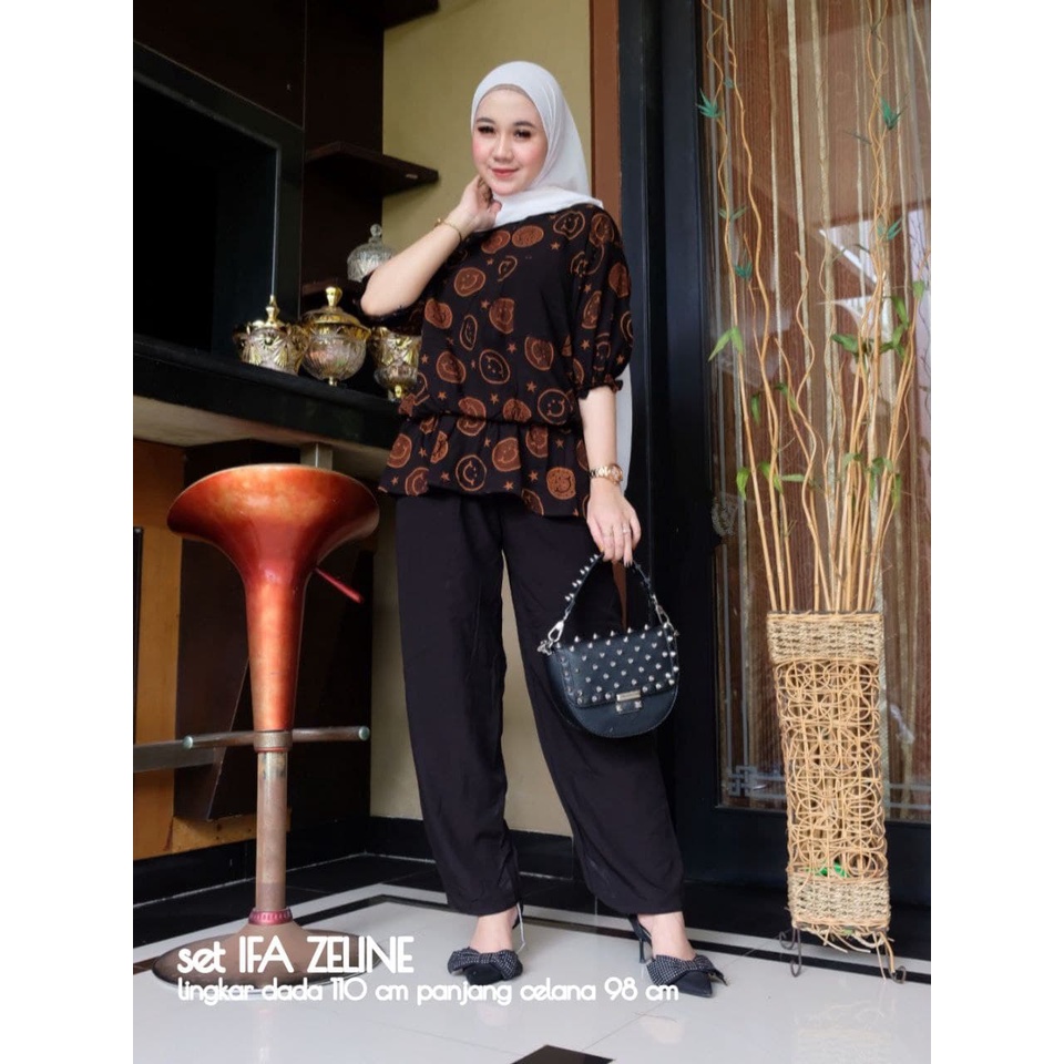 One Set Wanita IFA ZELINE Rayon Premium Setelan Celana Panjang Batik Fashion Muslim Kekinian