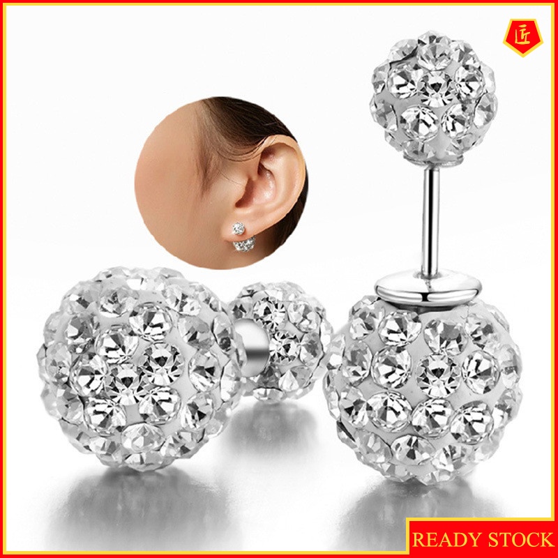[Ready Stock]Fashion Dual-Wear Full Diamond Silver Stud Earrings