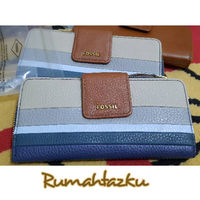 Fossil Wallet Madison Zip Clutch Blue Stripe