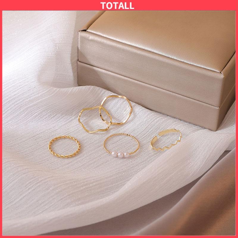 COD 5 pcs/set Cincin Set Fashion Aksen Berlian Imitasi Mutiara Korea Untuk Wanita sherman-Totall