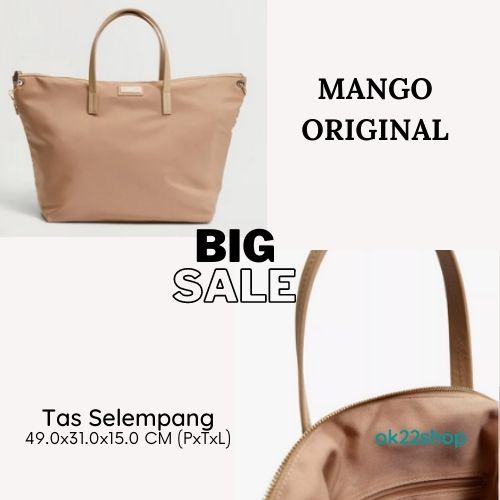 MANGO - Tas Selempang ORIGINAL Wanita (Nylon Shopper Bag-Beige)