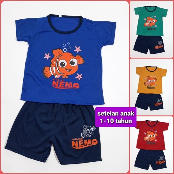 setelan kaos anak laki laki PDK 1- 10 tahun lengan pendek pakaian cowok motif ikan nemo Grosir murah