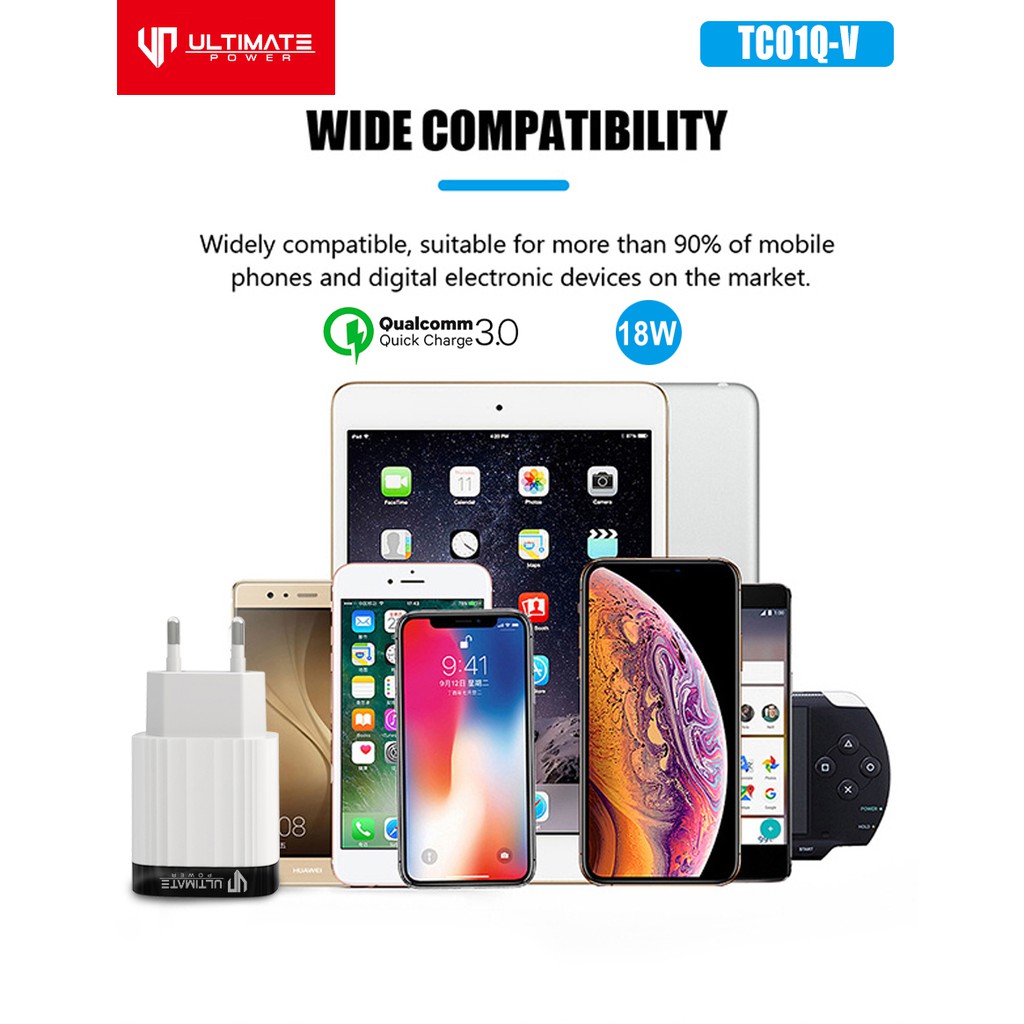 Kepala Charger Ultimate 1USB Fast Charging Charger QC 3.0 free Micro USB Cable Gransi resmi ultimate