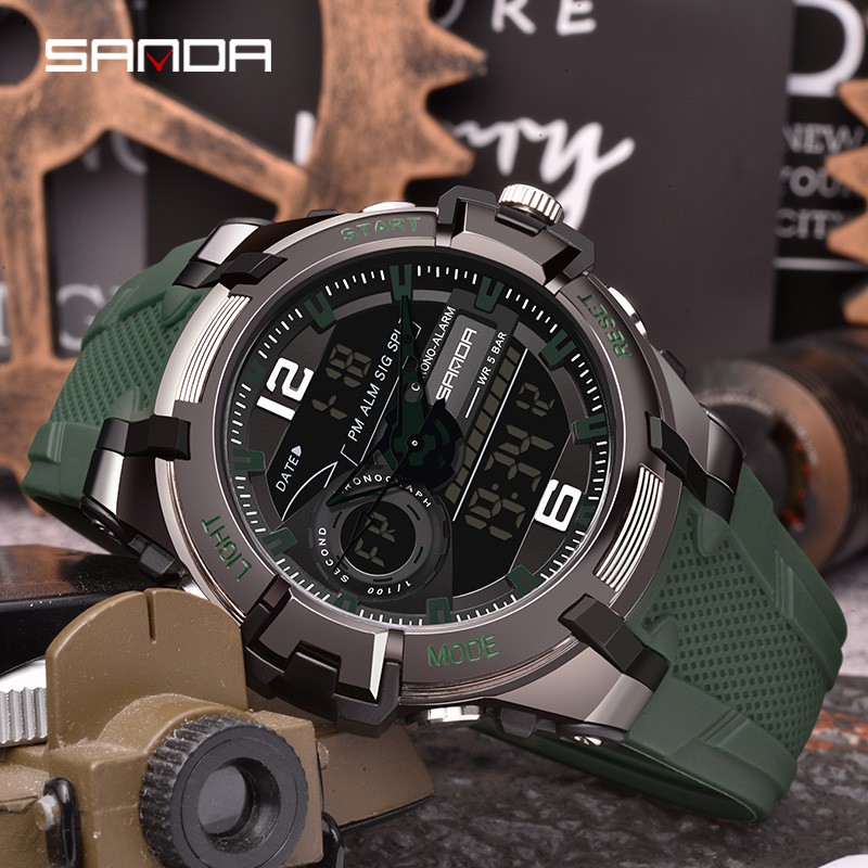 SANDA 6015 Jam Tangan Pria Digital Analog Sport EL Backlight Tali Rubber Anti air WATCHKITE WKOS