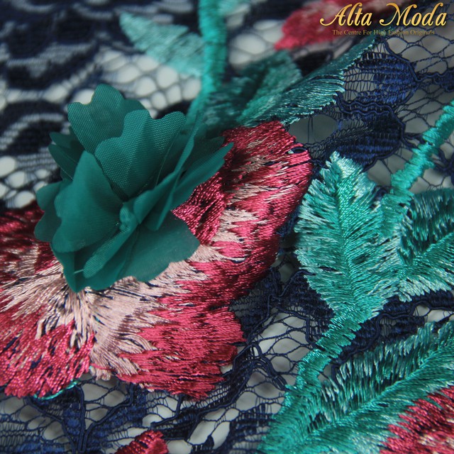 

Alta Moda Brokat Bordir Cornelli Nagita Navy Blue Bunga Ungu 3D(1M)
