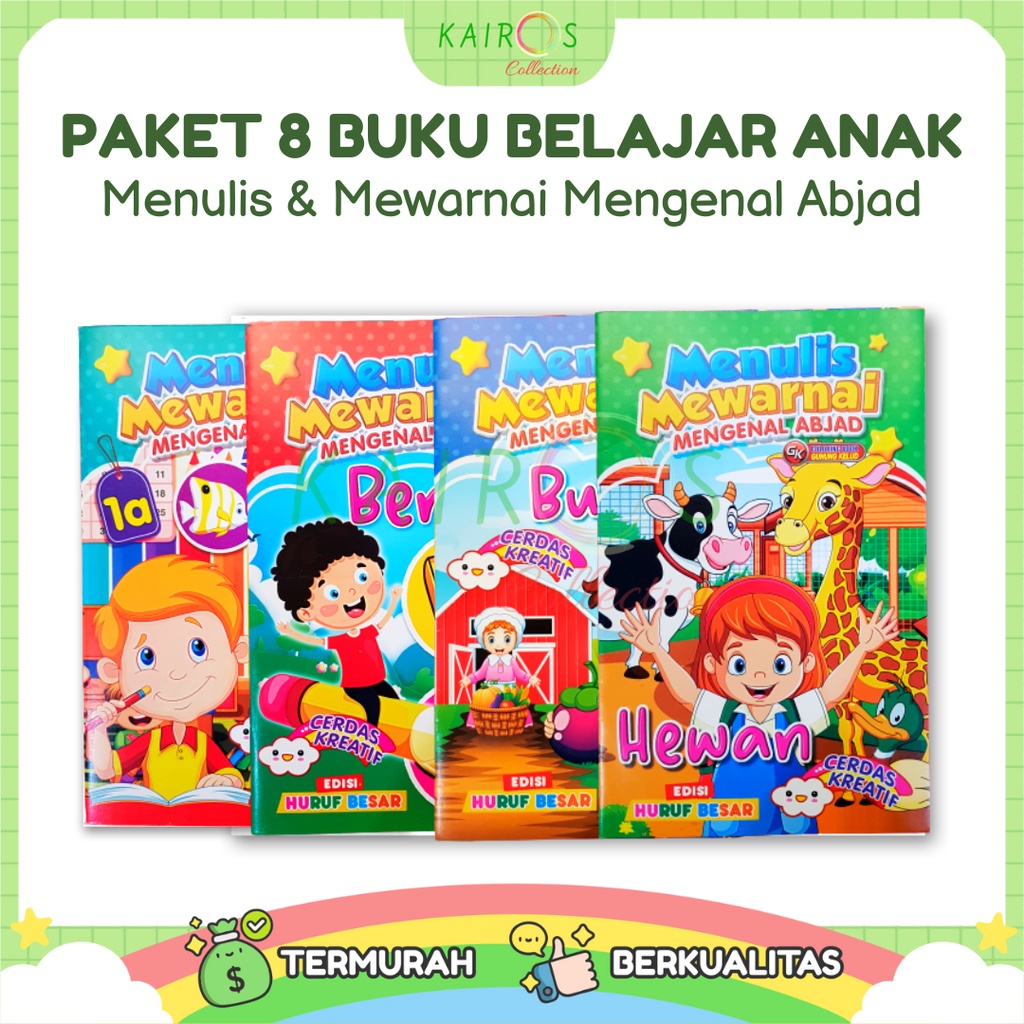 Paket 8 Buku Belajar Anak Menulis &amp; Mewarnai Mengenal Abjad