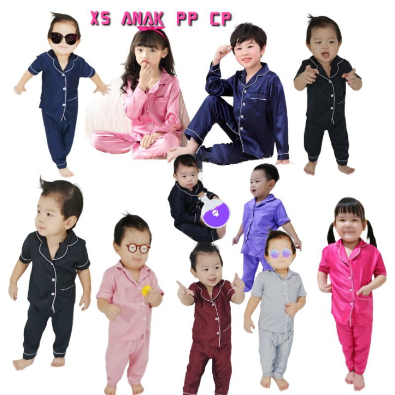 Baju Tidur Anak Bayi Kecil Cewek Cowok Celana Panjang Set Piyama Polos Lengan Pendek Piama Setelan