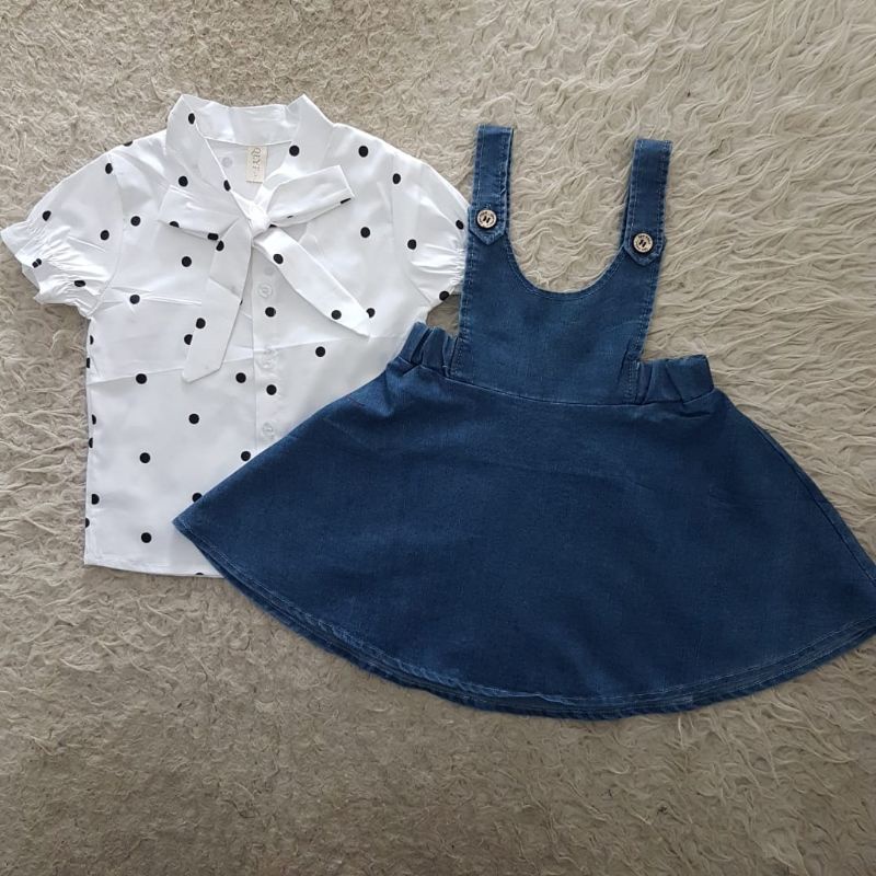 Premium jeans button overall anak perempuan