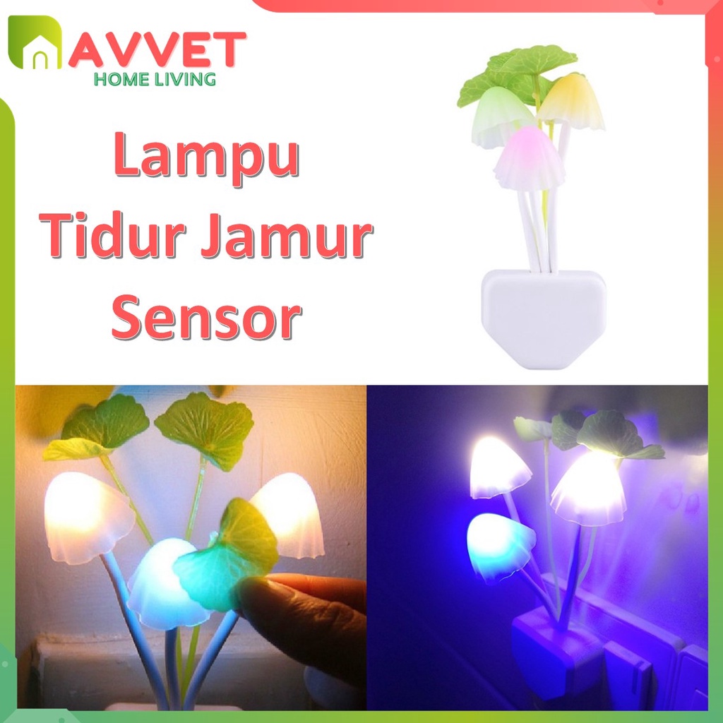 AVVET Lampu Tidur Jamur Avatar Sensor Mushroom Lamp LED Night Lampu Hias Kamar Colokan Dinding Warna Unik