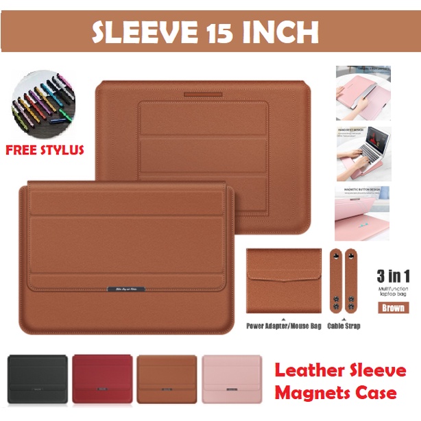 LENOVO IDEAPAD SLIM 3 15 LEATHER SLEEVE MAGNETS CASE 3in1 LAPTOP STAND