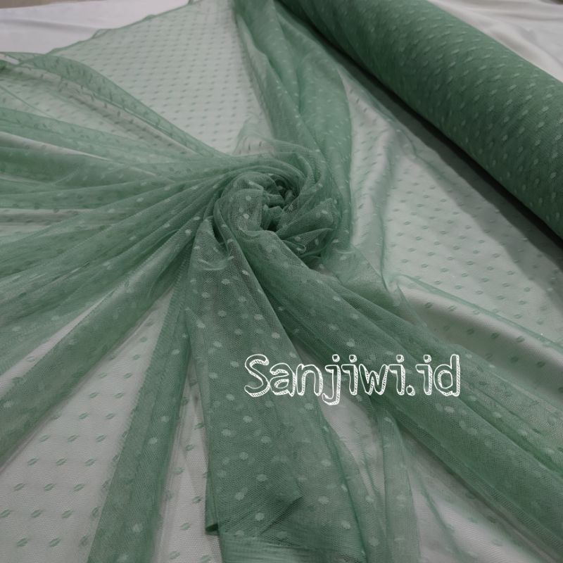 Kain Tile Polkadot/Kain Tille Dot/Soft Tulle-Hijau Wardah