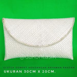 Clutch Pesta Full Polos Putih Cream Anyaman Pandan