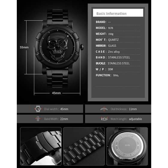 Jam Tangan Pria Original SKMEI 9178 Original Anti Air Motif Tengkorak